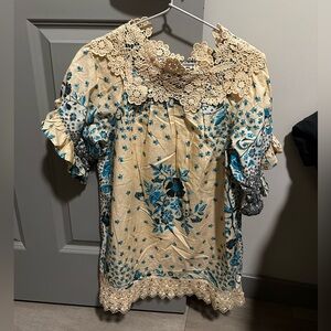 Fábula (FARM Rio for Kids) Cream with Blue Floral Dress for Girls -Size: 4 years